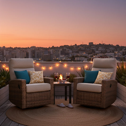 Newport Wicker Outdoor 2PC Swivel Glider Recliner and Side Table | Outdoor Bistro Set