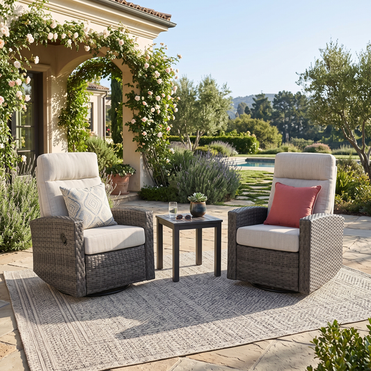 Malibu II Wicker Outdoor 2PC Swivel Glider Recliner and Side Table | Outdoor Bistro Set