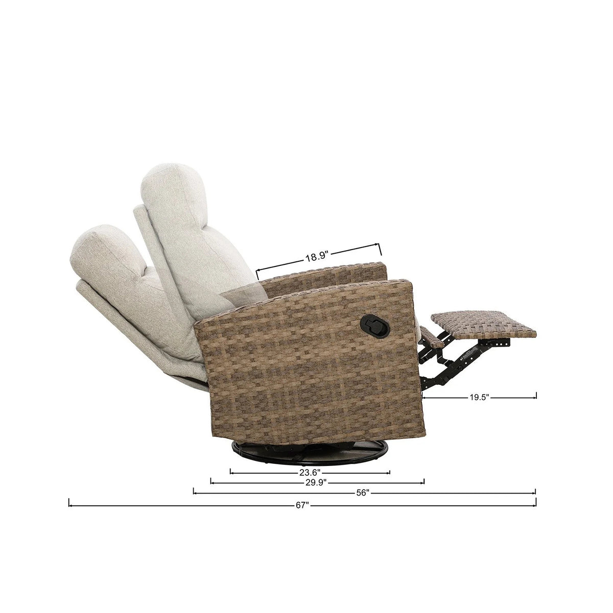 Newport Wicker Outdoor 2PC Swivel Glider Recliner and Side Table2 — Outdoor Nook USA - size
