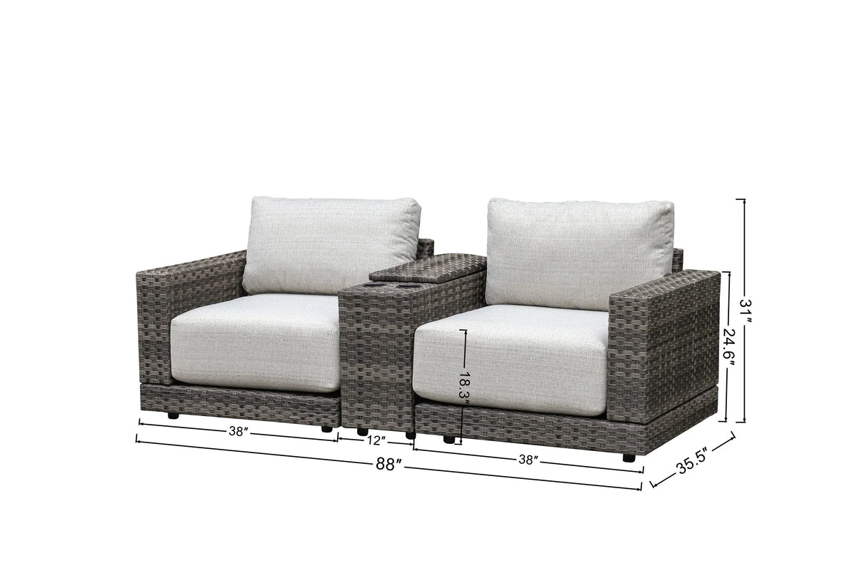 Malibu II 5-piece Patio Wicker Modular Console Loveseat Set with Swivel Glider Recliners | Outdoor Set