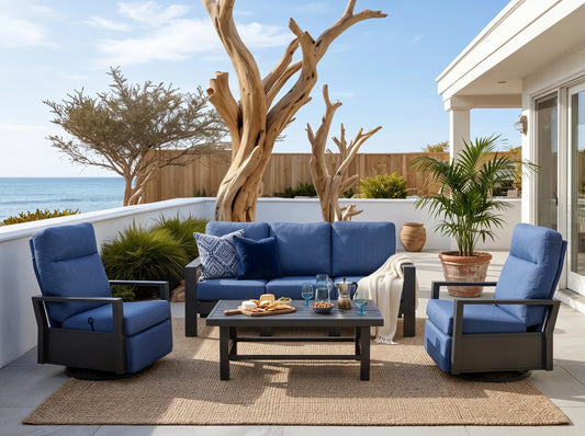Shoreline reclining seating on a coastal-style patio