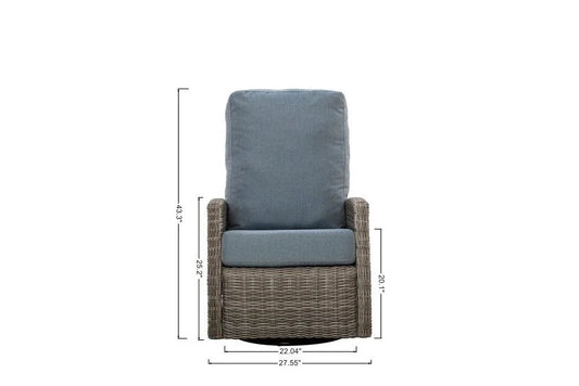 Keywest recliner front view with dimensions