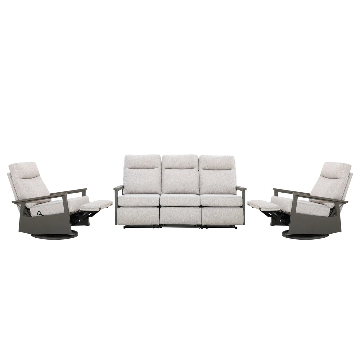 Huntington 5-Seat Patio Aluminum Reclining Sofa Firepit Conversation Set with Pair of Recliners