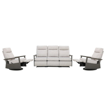 Huntington 5-Seat Patio Aluminum Reclining Sofa Firepit Conversation Set with Pair of Recliners