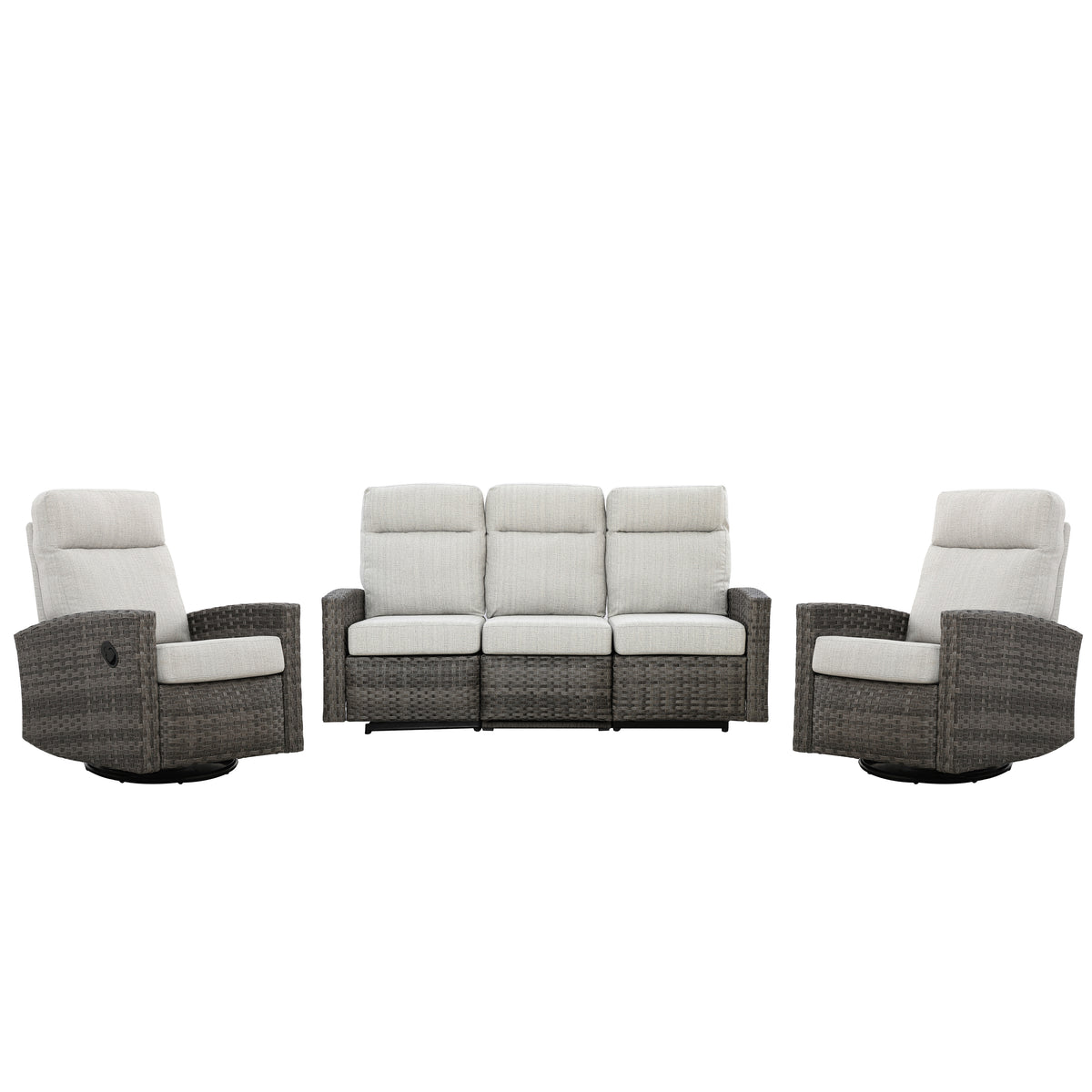 Malibu II Outdoor Wicker Reclining Sofa Conversation Set with a pair of Recliners | Outdoor Set