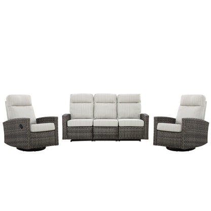 Malibu II Outdoor Wicker Reclining Sofa Conversation Set with a pair of Recliners | Outdoor Set