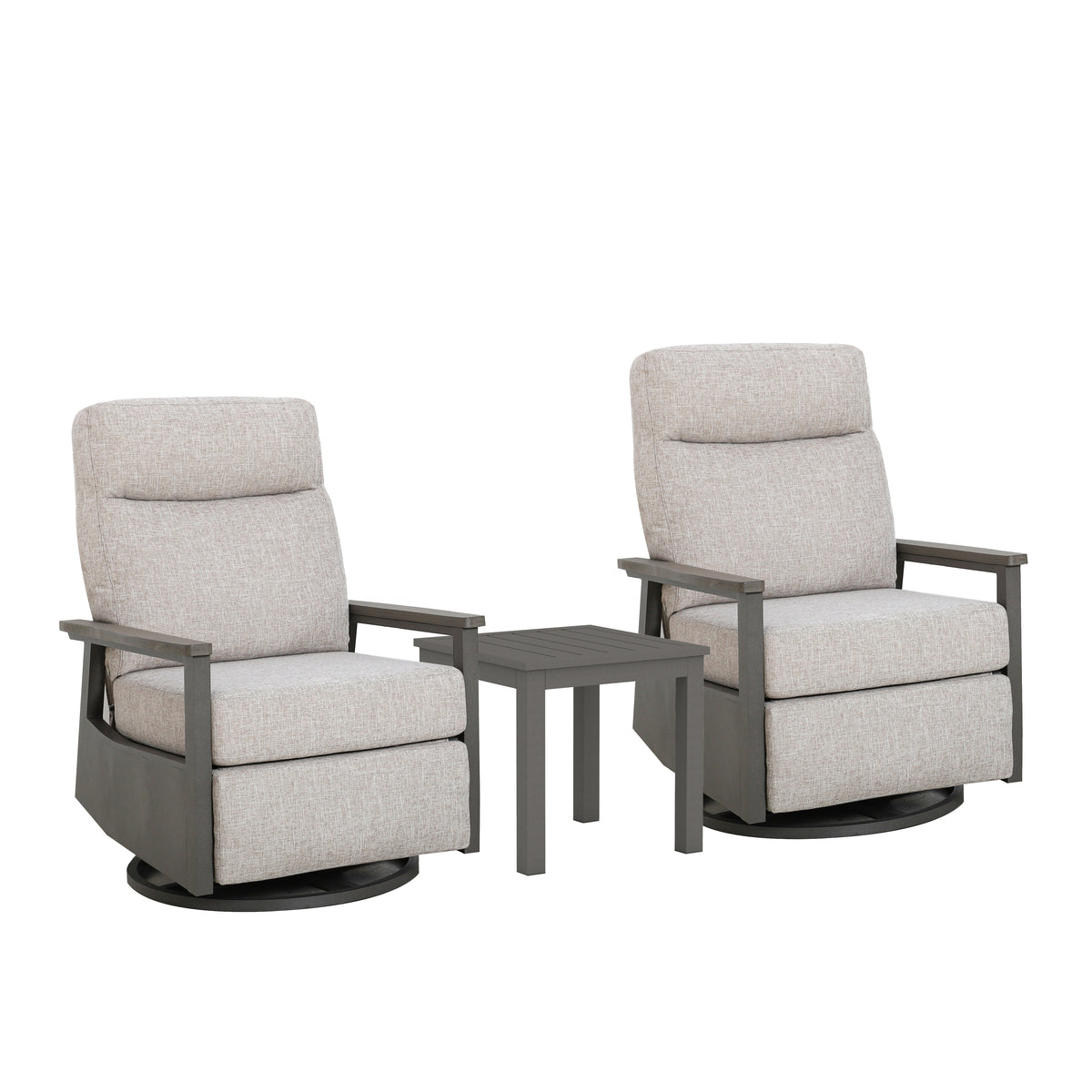 Huntington Aluminum Outdoor 2PC Swivel Glider Recliners and Side Table  | Outdoor Bistro Set
