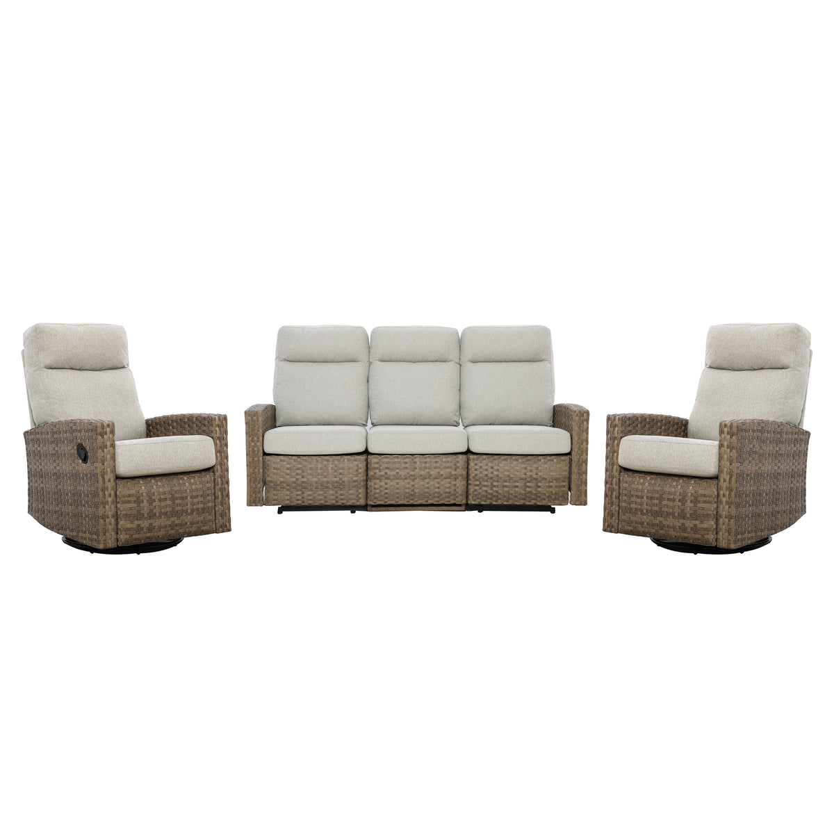 Newport Outdoor Wicker Reclining Sofa Conversation Set with a pair of Recliners | Outdoor Set