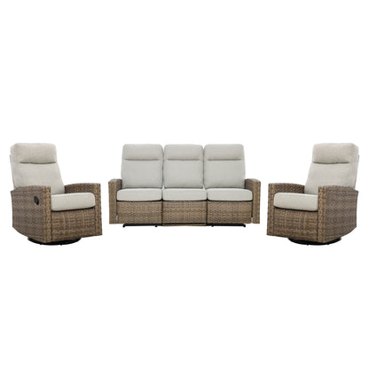 Newport Outdoor Wicker Reclining Sofa Conversation Set with a pair of Recliners | Outdoor Set