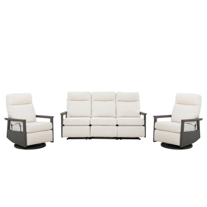Huntington 5-seat Patio Aluminum Reclining Sofa Conversation Set with pair of Recliners in Sunbrella® Canvas Canvas | Outdoor Set