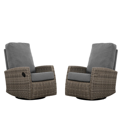 Pair of Keywest Wicker Outdoor Swivel Glider Recliner  | Patio Lounge Chair x 2