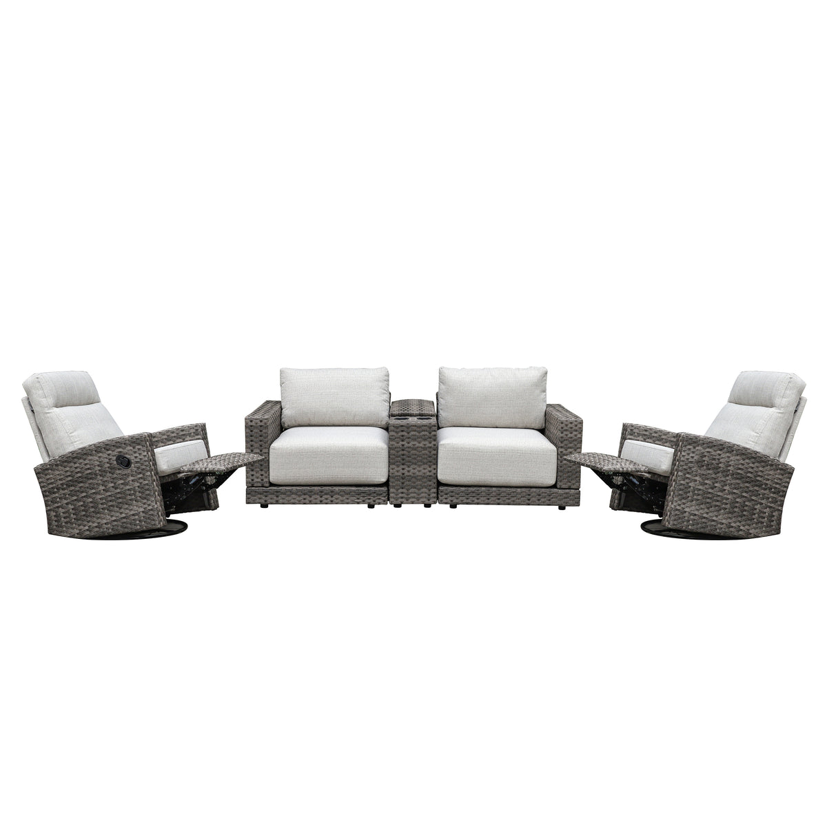 Malibu II 5-piece Patio Wicker Modular Console Loveseat Set with Swivel Glider Recliners | Outdoor Set