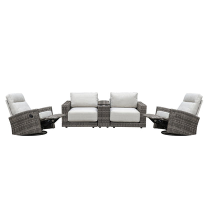 Malibu II 5-piece Patio Wicker Modular Console Loveseat Set with Swivel Glider Recliners | Outdoor Set