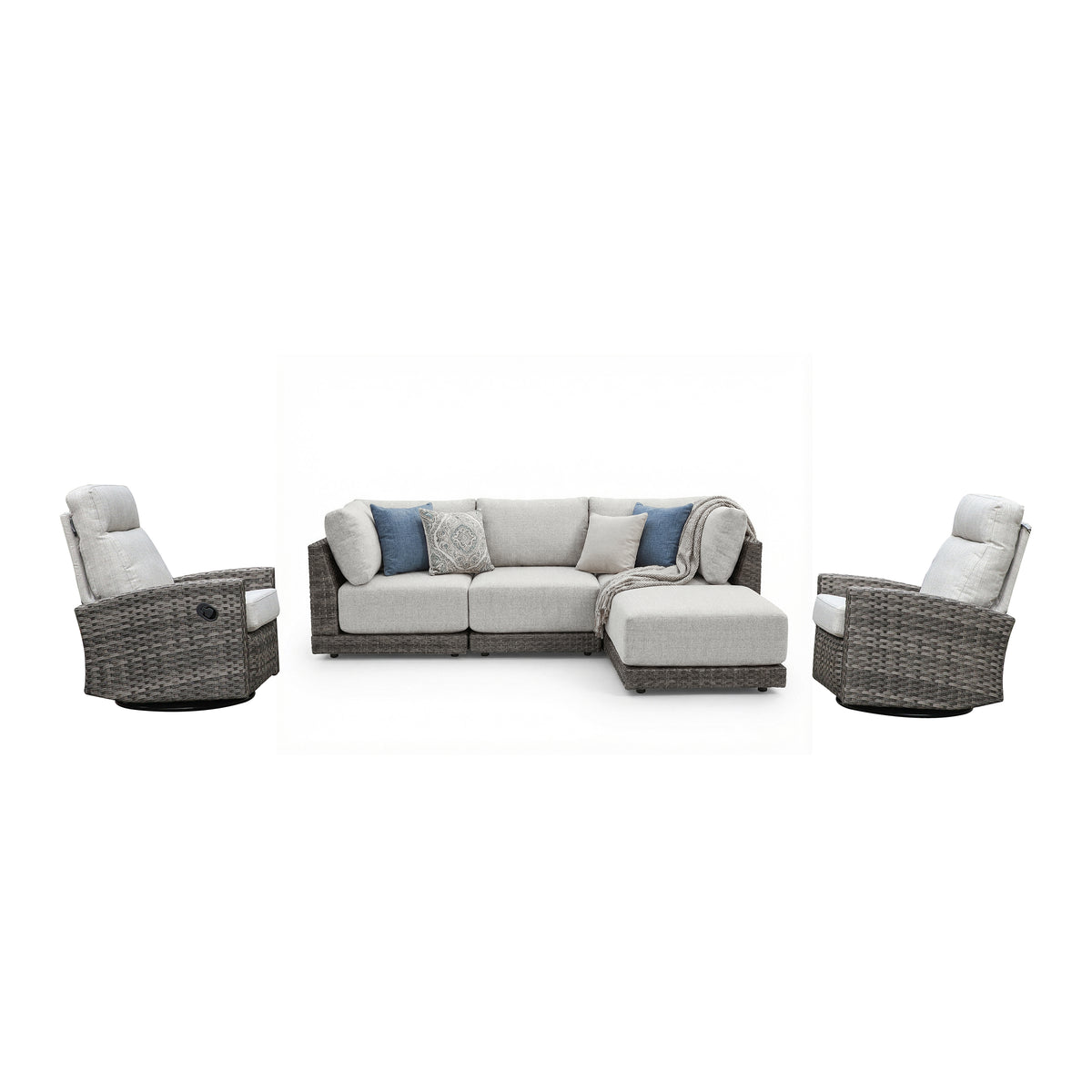 Malibu II 6-piece Patio Wicker Modular Sectional Sofa Set with Swivel Glider Recliners | Outdoor Set