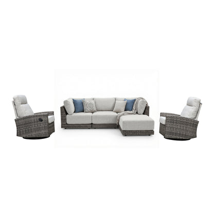 Malibu II 6-piece Patio Wicker Modular Sectional Sofa Set with Swivel Glider Recliners | Outdoor Set