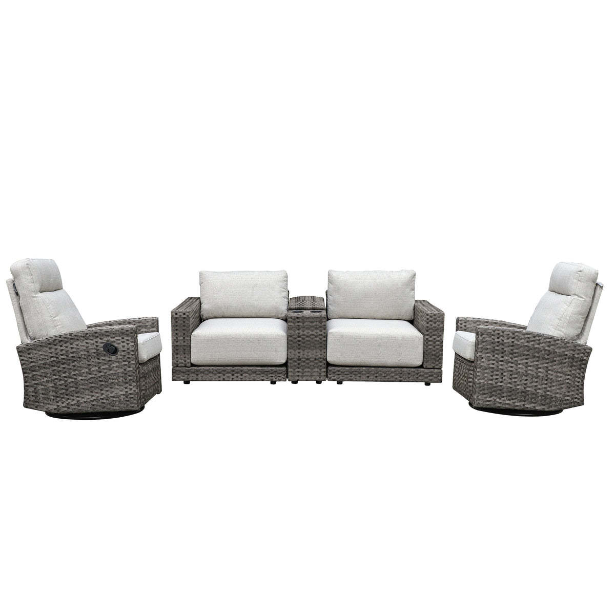 Malibu II 5-piece Patio Wicker Modular Console Loveseat Set with Swivel Glider Recliners | Outdoor Set