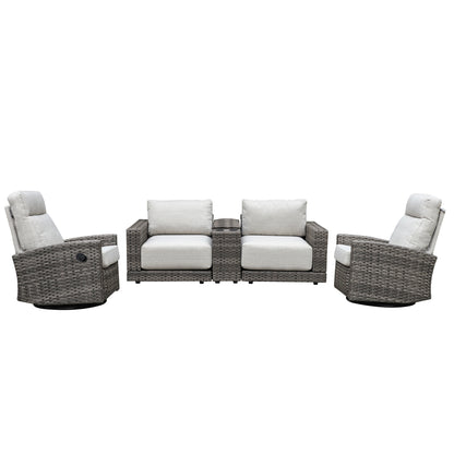 Malibu II 5-piece Patio Wicker Modular Console Loveseat Set with Swivel Glider Recliners | Outdoor Set