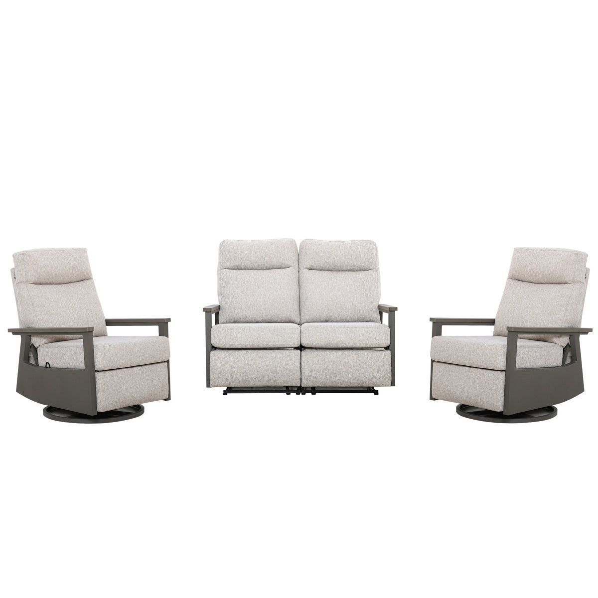 Huntington 4-seat Patio Aluminum Reclining Loveseat Conversation Set with pair of Recliners | Outdoor Set