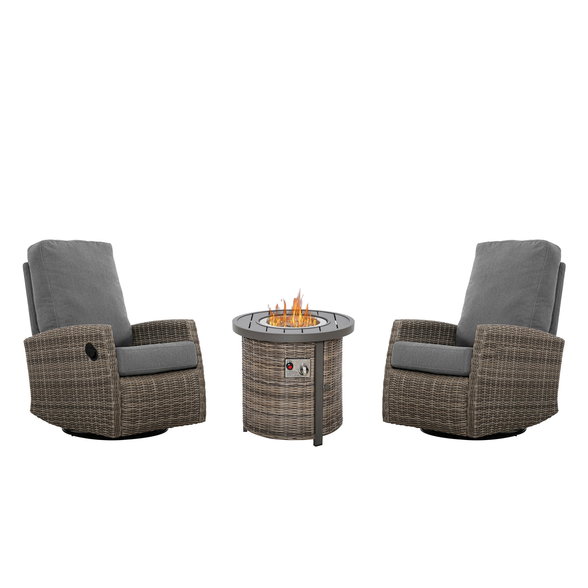 Keywest Outdoor Firepit Bistro Set | 2PC Wicker Swivel Glider Recliner with Firepit Table