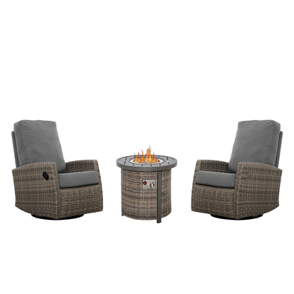 Keywest Outdoor Firepit Bistro Set | 2PC Wicker Swivel Glider Recliner with Firepit Table