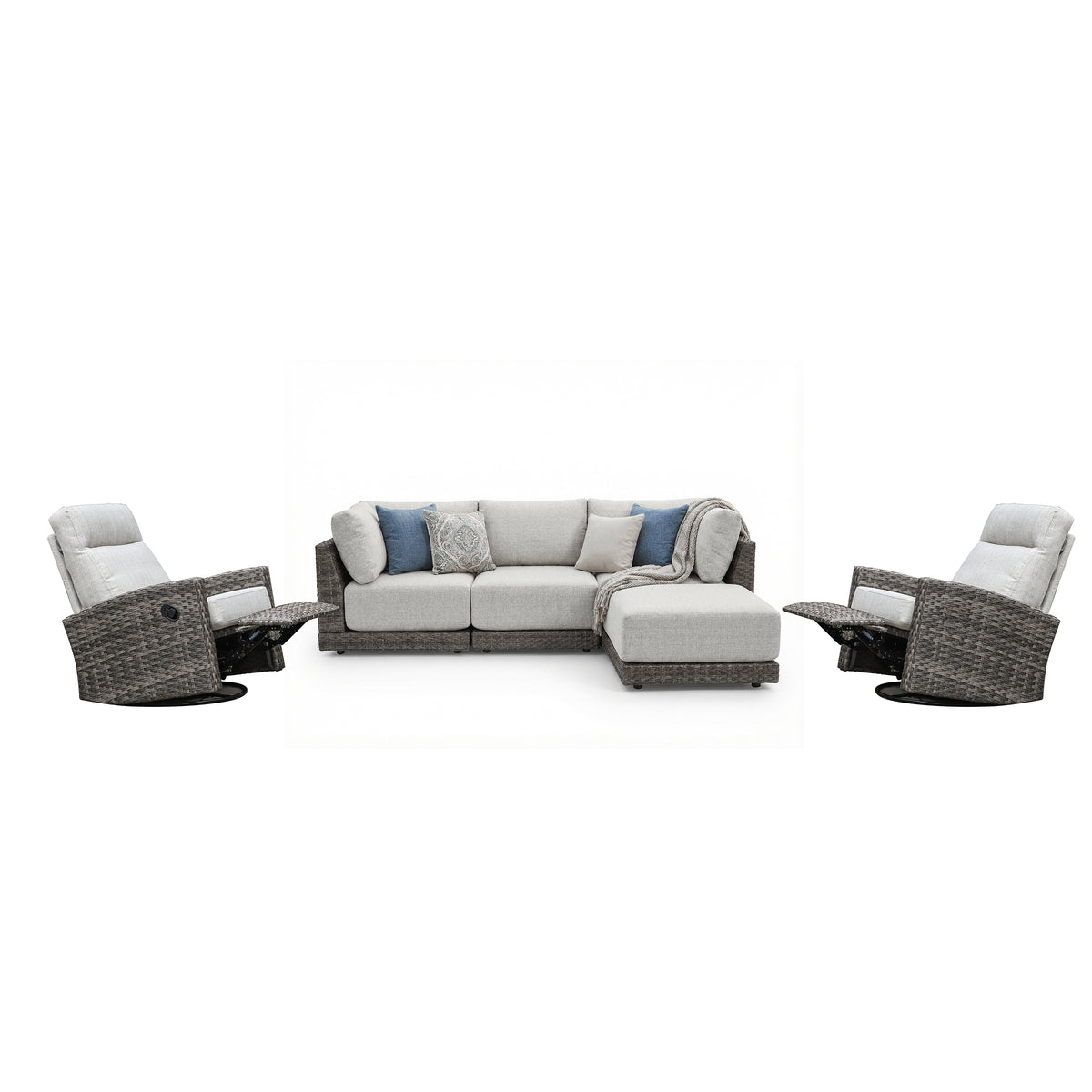 Malibu II 6-piece Patio Wicker Modular Sectional Sofa Set with Swivel Glider Recliners | Outdoor Set
