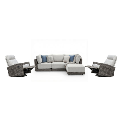 Malibu II 6-piece Patio Wicker Modular Sectional Sofa Set with Swivel Glider Recliners | Outdoor Set