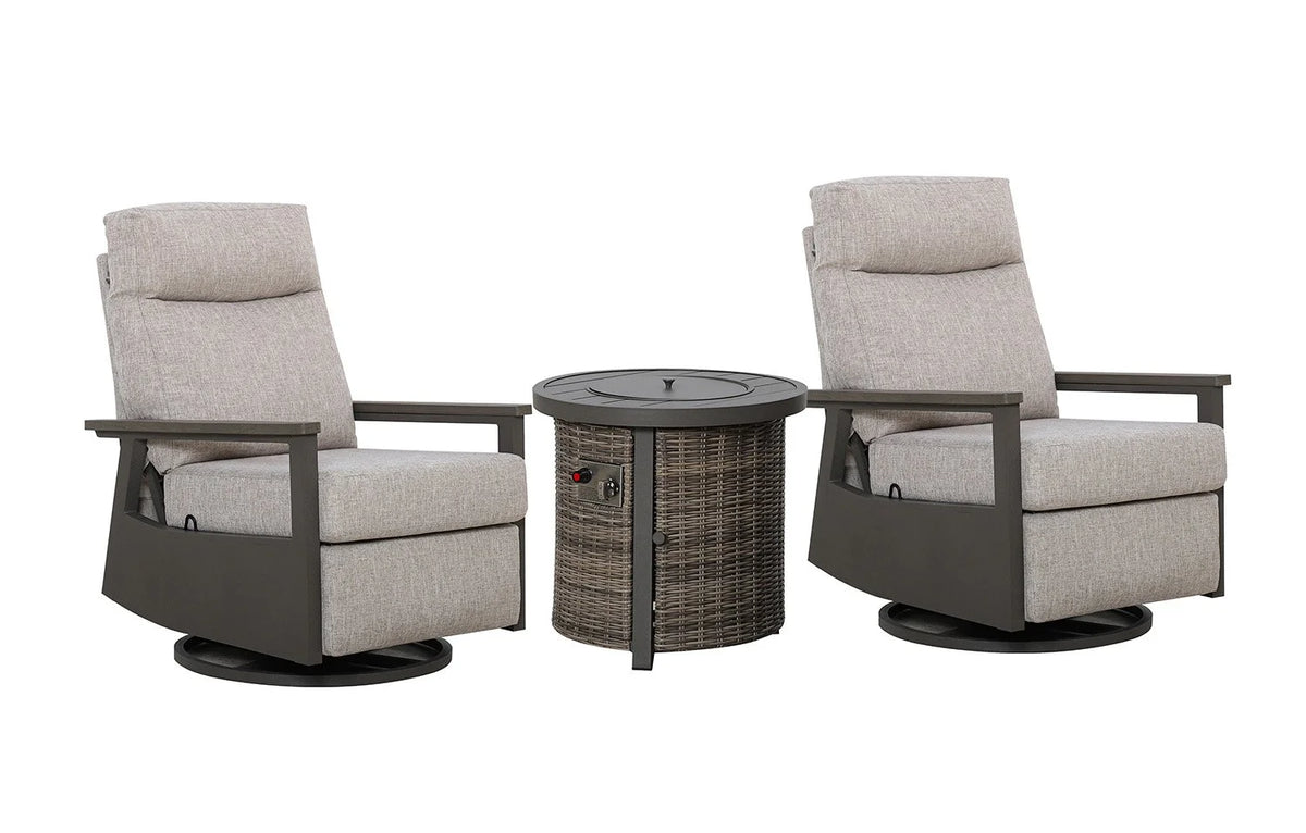 Huntington Outdoor Firepit Bistro Set | 2PC Aluminum Swivel Glider Recliner with Firepit Table