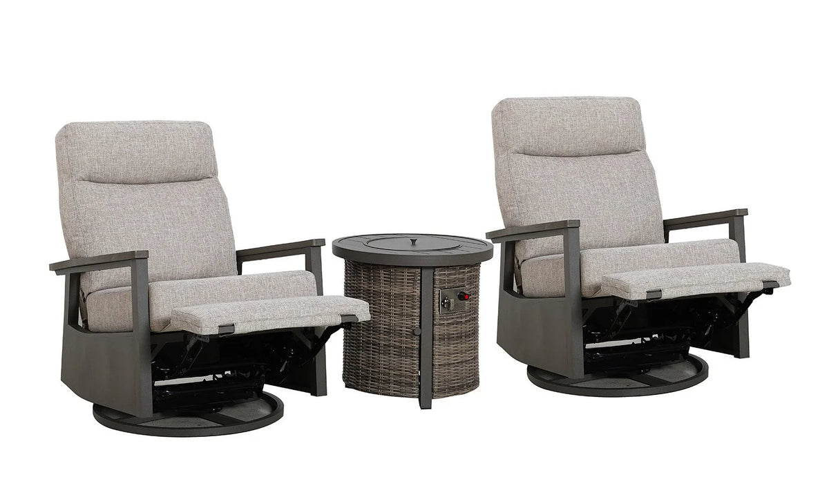 Huntington Outdoor Firepit Bistro Set | 2PC Aluminum Swivel Glider Recliner with Firepit Table