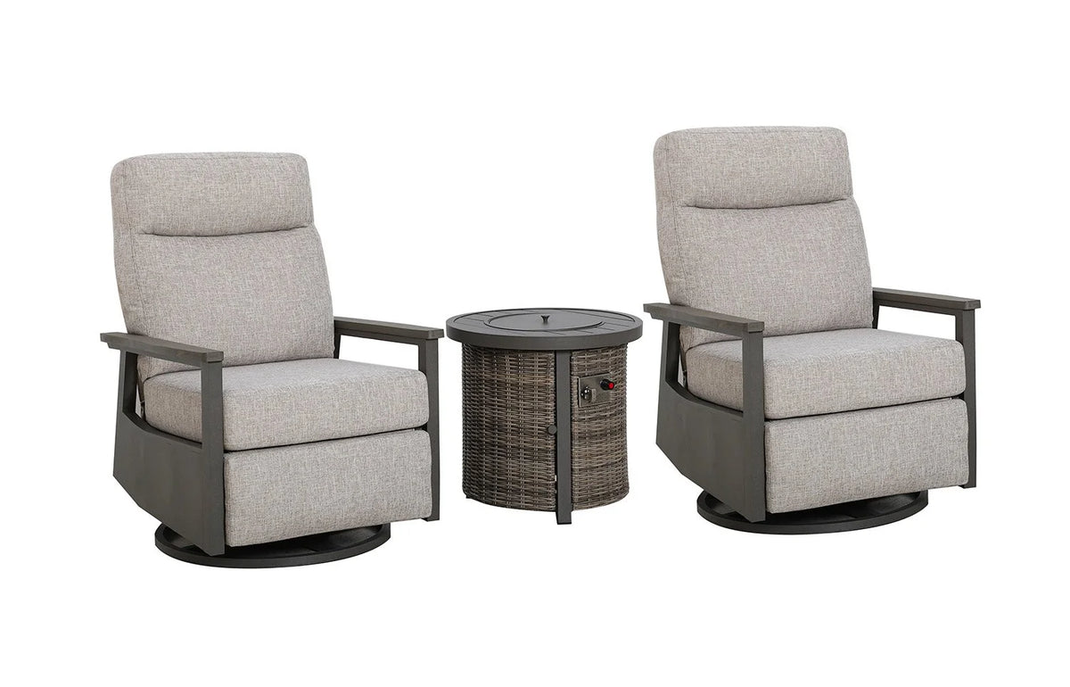 Huntington Outdoor Firepit Bistro Set | 2PC Aluminum Swivel Glider Recliner with Firepit Table