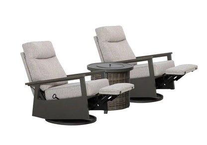 Huntington Outdoor Firepit Bistro Set | 2PC Aluminum Swivel Glider Recliner with Firepit Table