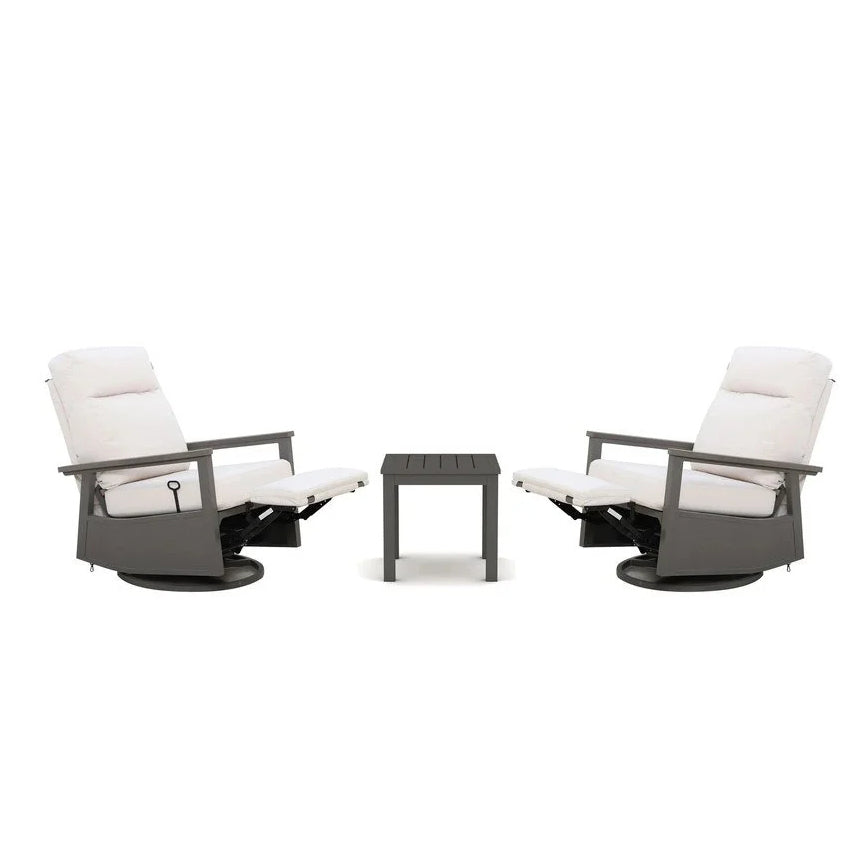 Huntington Aluminum Outdoor 2PC Swivel Glider Recliners and Side Table in Sunbrella® Canvas Canvas | Outdoor Bistro Set