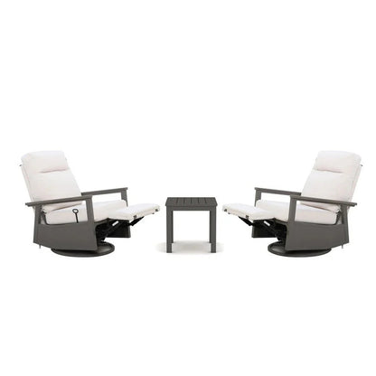 Huntington Aluminum Outdoor 2PC Swivel Glider Recliners and Side Table in Sunbrella® Canvas Canvas | Outdoor Bistro Set