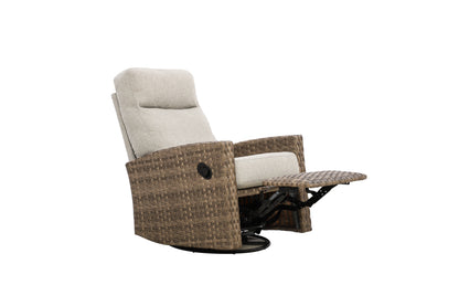 Newport Outdoor Firepit Bistro Set | 2PC Wicker Swivel Glider Recliner with Firepit Table
