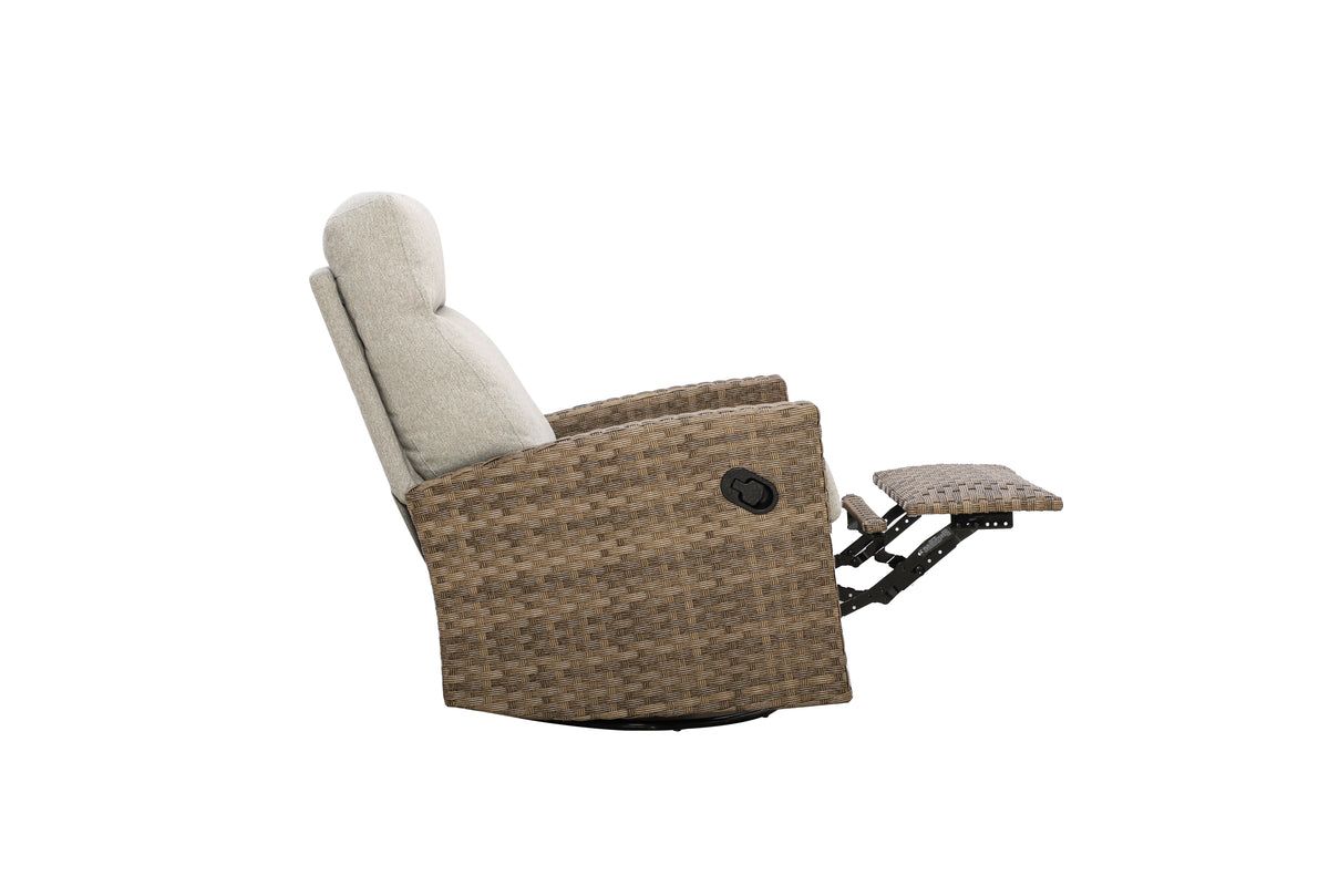 Newport Outdoor Firepit Bistro Set | 2PC Wicker Swivel Glider Recliner with Firepit Table