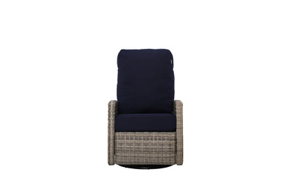 Keywest Outdoor Wicker Reclining Sofa Conversation Set with a pair of recliners in Sunbrella® Navy | Outdoor Sofa Set