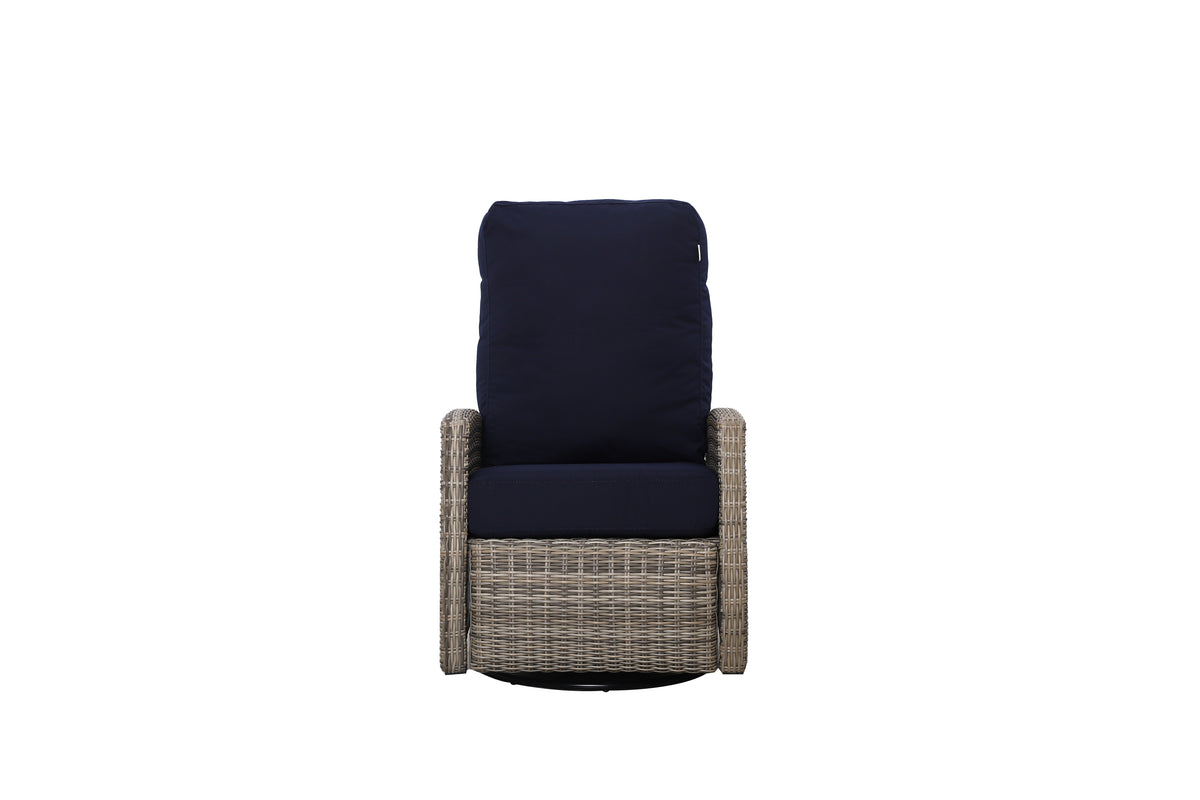 Keywest Outdoor Wicker Reclining Loveseat Conversation Set with a pair of recliners in Sunbrella® Navy | Outdoor Sofa Set