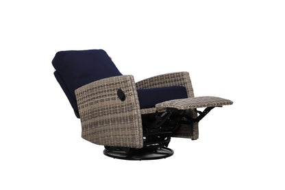 Keywest Outdoor Wicker Reclining Sofa Conversation Set with a pair of recliners in Sunbrella® Navy | Outdoor Sofa Set