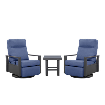 Shoreline Aluminum Outdoor 2PC Swivel Glider Recliner and Side Table | Outdoor Bistro Set