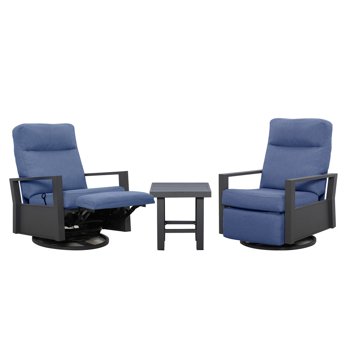 Shoreline Aluminum Outdoor 2PC Swivel Glider Recliner and Side Table | Outdoor Bistro Set