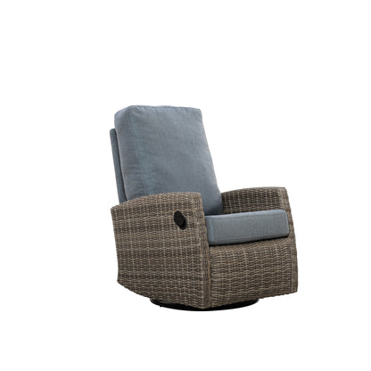 Keywest Outdoor Wicker Reclining Sofa Conversation Set- Dove Grey & Carolina Blue