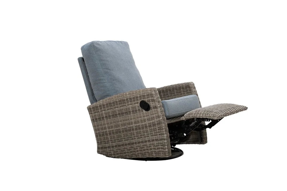 Keywest Wicker Outdoor Swivel Glider Recliner Bistro Set  | Patio Lounge Chair x 2  with Matching Side Table