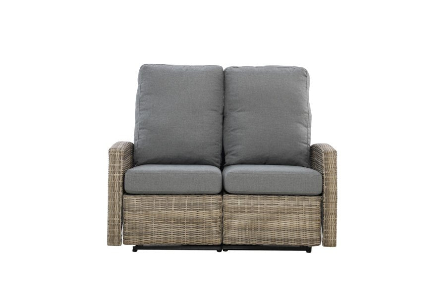 Keywest Outdoor Wicker Reclining Loveseat Conversation Set with a pair of recliners- Dove Grey & Carolina Blue