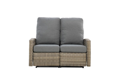 Keywest Outdoor Wicker Reclining Loveseat Conversation Set with a pair of recliners- Dove Grey & Carolina Blue