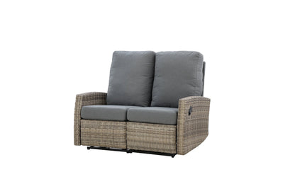 Keywest Outdoor Wicker Reclining Loveseat Sofa - Dove Grey & Carolina Blue