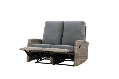 Keywest Outdoor Wicker Reclining Loveseat Sofa - Dove Grey & Carolina Blue