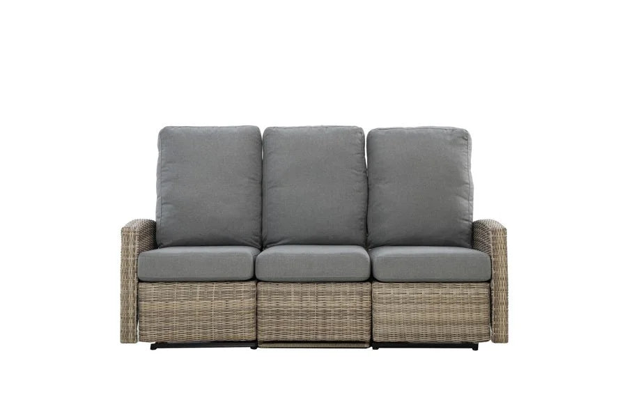 Keywest Three-Seat Outdoor Wicker Reclining Sofa - Dove Grey & Carolina Blue