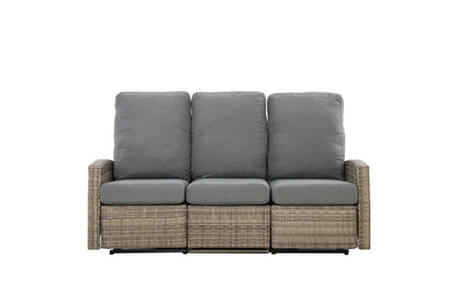 Keywest Three-Seat Outdoor Wicker Reclining Sofa - Dove Grey & Carolina Blue