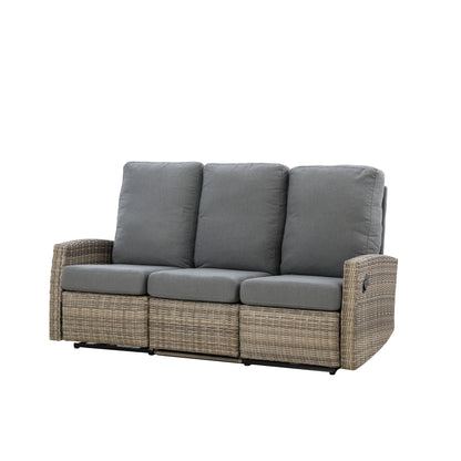 Keywest Outdoor Wicker Reclining Sofa Conversation Set- Dove Grey & Carolina Blue