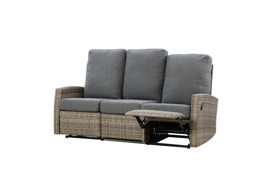 Keywest Three-Seat Outdoor Wicker Reclining Sofa - Dove Grey & Carolina Blue