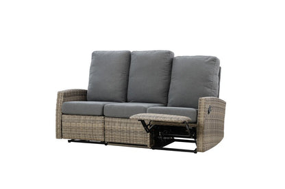 Keywest Three-Seat Outdoor Wicker Reclining Sofa - Dove Grey & Carolina Blue